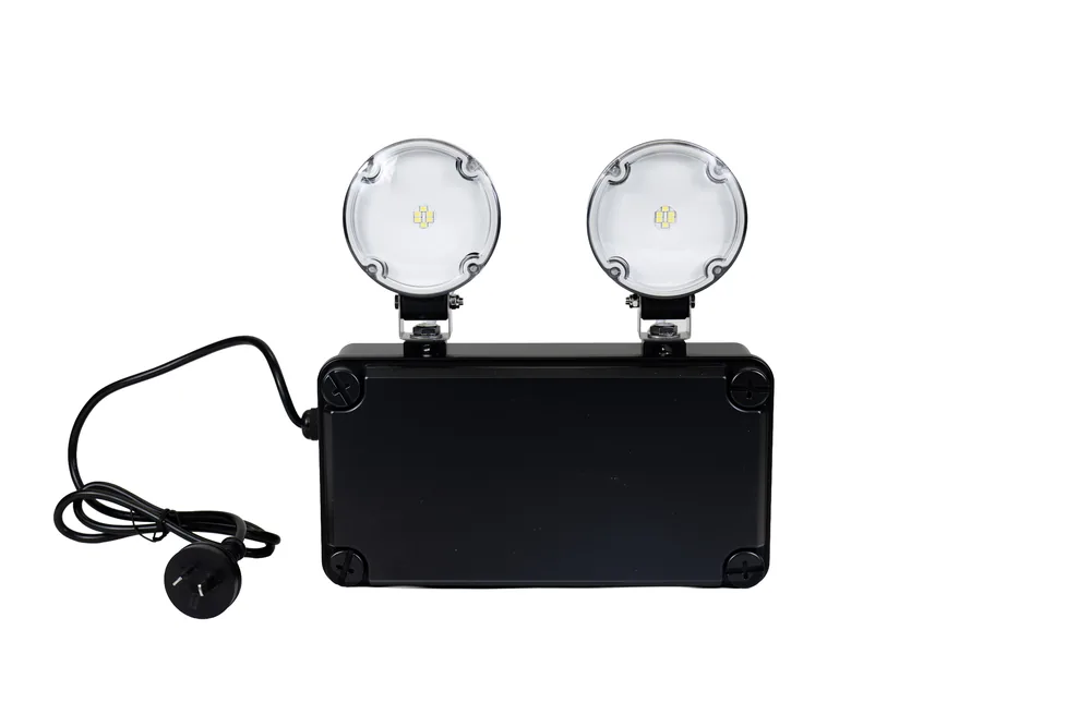 2 x 3W LED Emergency Weatherproof Black Self Test Floodlight