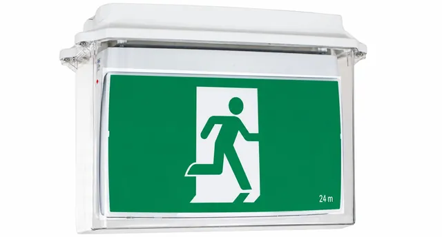 All-in-One Easy Connect Surface Mount LED Weatherproof 48V ELV Exit with Weatherproof Enclosure