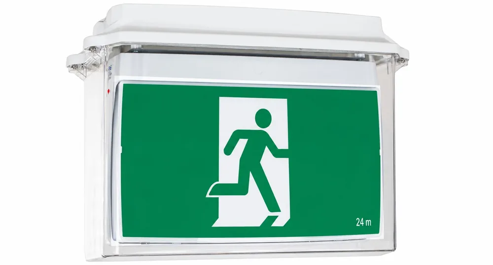 All-in-One Easy Connect Surface Mount LED Weatherproof 48V ELV Exit with Weatherproof Enclosure